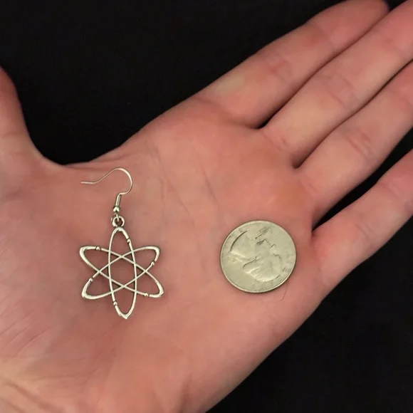 Silver Atomic Model Earrings Minimalist Design - Picture 3 of 3
